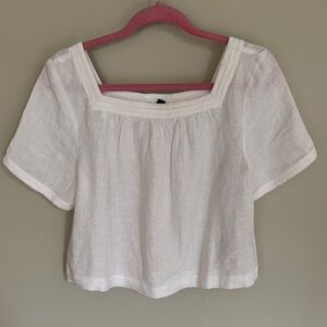 Women's White Square Neck Linen Top